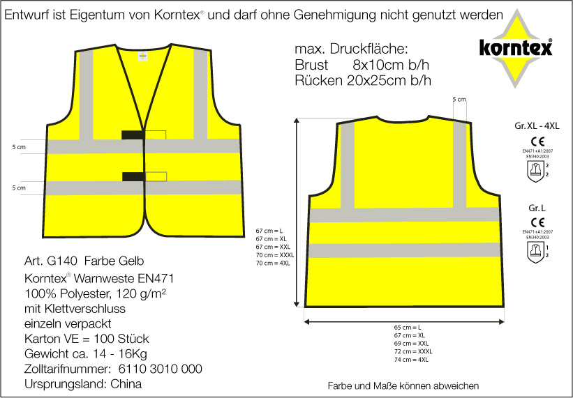 Korntex Warnweste Basic Gelb, 5.95 Fr.